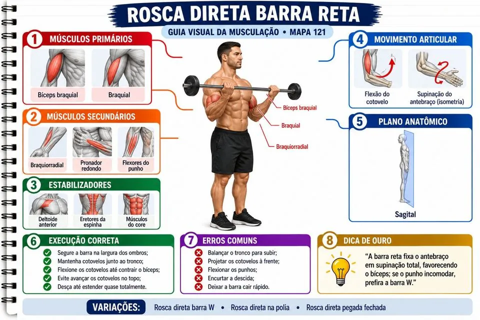 Mapa da rosca direta com barra reta