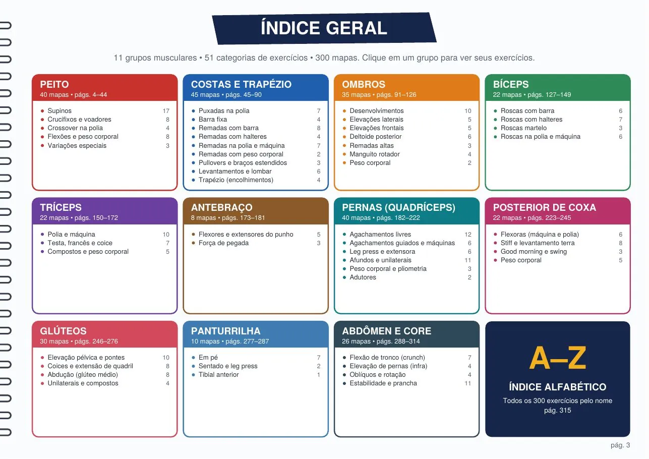 Índice geral com os 11 grupos musculares